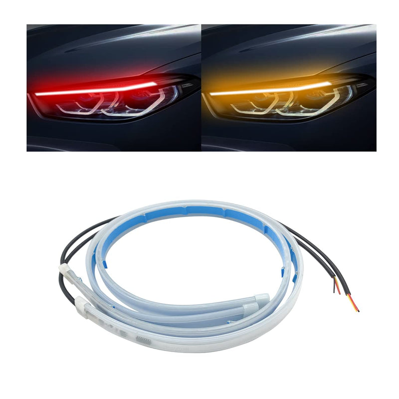 LED Headlight Strip Tube Light, 24 Inch Flexible DRL Daytime Running Light, Waterproof Switchback Sequential Flowing Turn Signal Lamp, Auto Accessories for Most Cars (Red/Yellow) Red/Yellow
