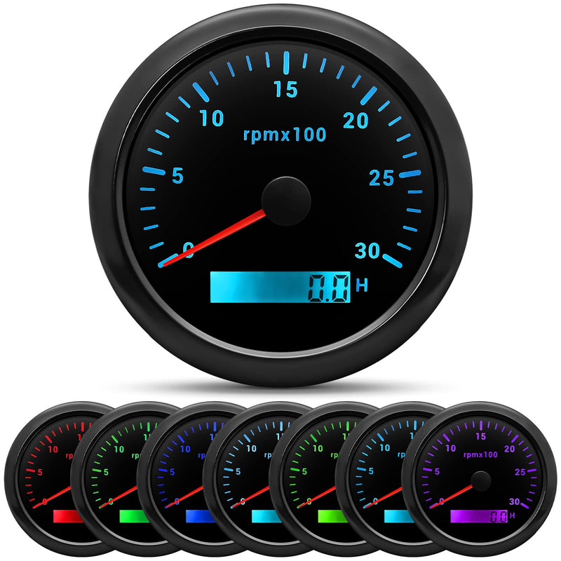 ARTILAURA Tachometer Boat Tacometro 85mm 3-3/8" 3000 RPM Gauge 7 Color Waterproof for Marine Car AUTO Truck 9-32V (Black) Black