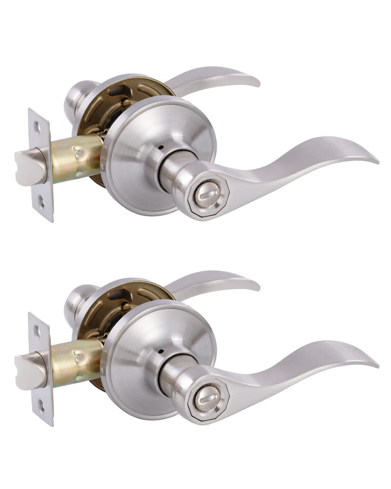 （2 Pack） Privacy Door Locks Bedroom/Bathroom Door Levers Handles for Left and Right Opened Door in Satin Nickel 2