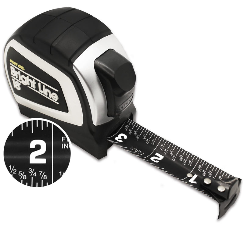 Perfect Measuring Tape - BrightLine High Contrast Dark Mode Easy Read Tape Measure for Low Light Visibility - Heavy Duty Rubber Case 18ft (Inch Fractions) Dual Sided Auto Lock Tape Measure Retractable Black