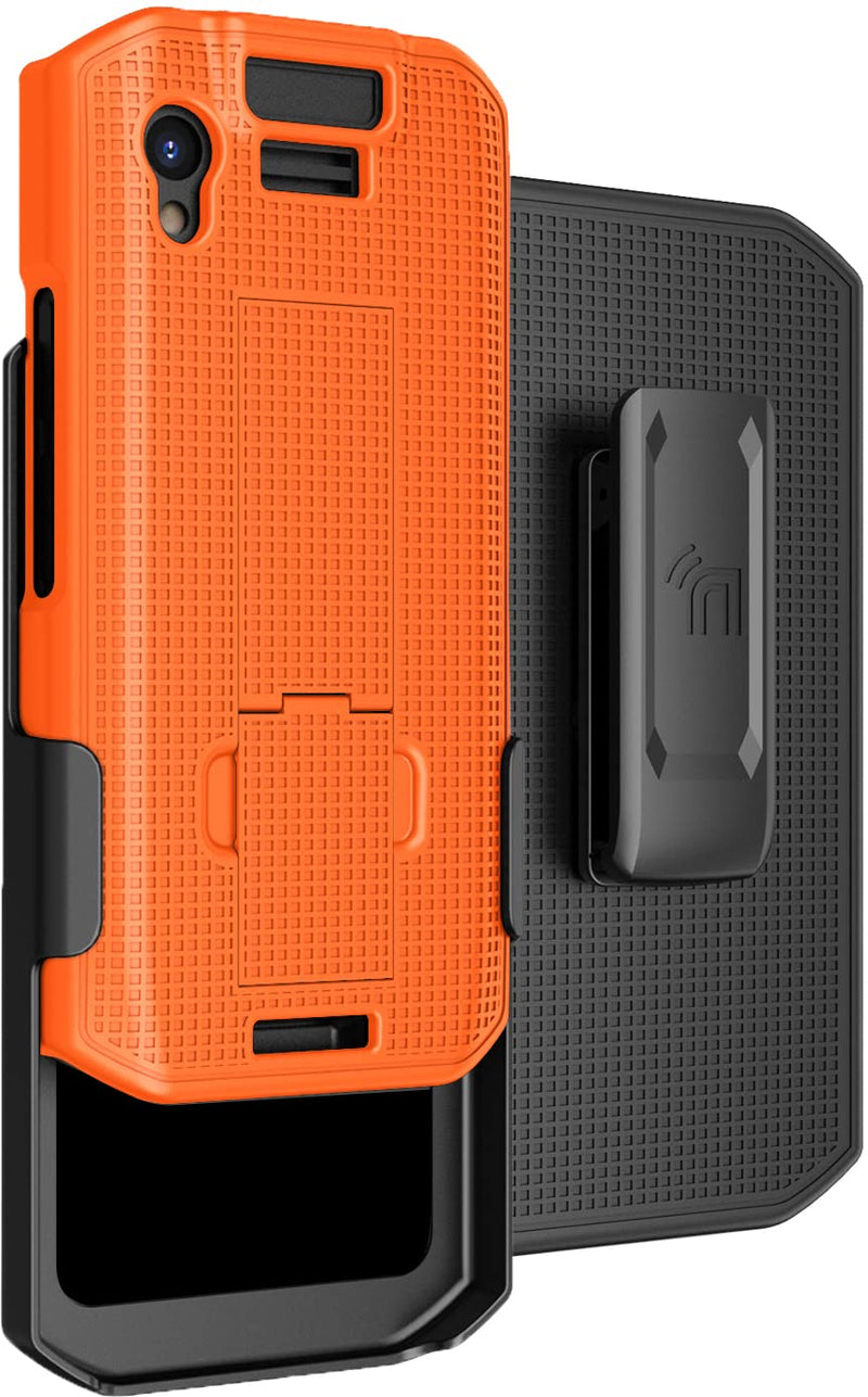 Case with Clip for Zebra TC21 TC26 Mobile Computer Scanner, Nakedcellphone Slim Hard Shell Cover with Kickstand and [Rotating/Ratchet] Belt Hip Holster Combo - Bright Orange