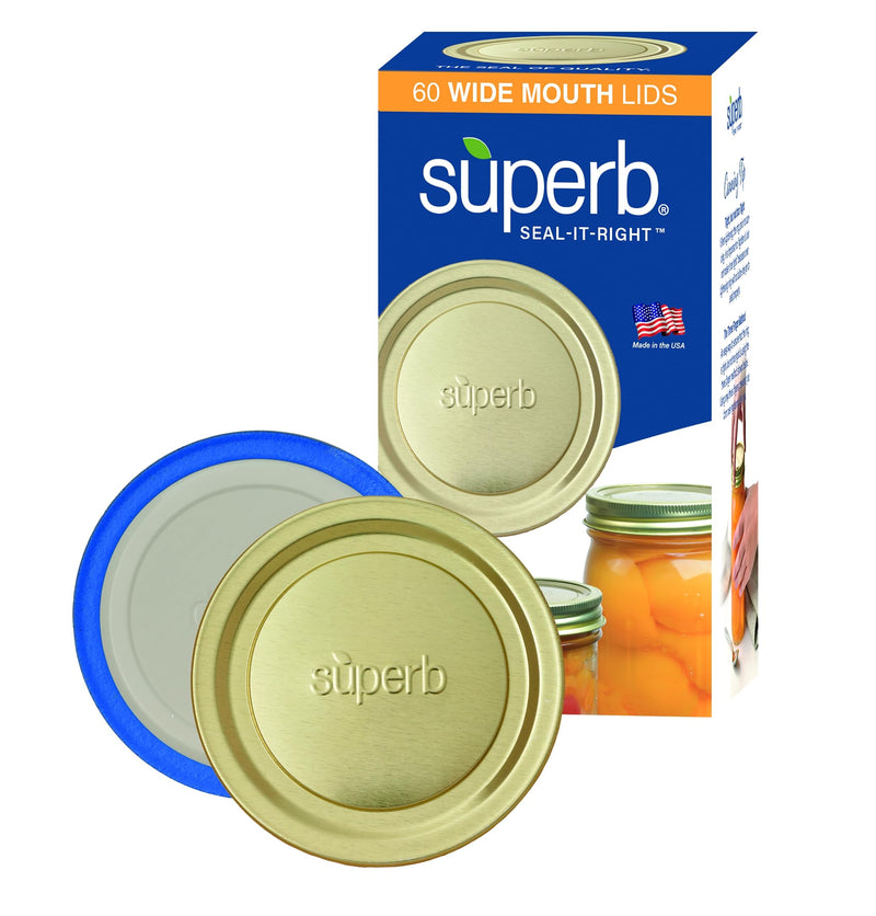 Canning Lids - Mason Jar Wide Mouth Lid Toppers Fit Ball and Kerr Jars, 3.25 inch Food Grade with Thick Seals, USA Made, 60 Count, Gold
