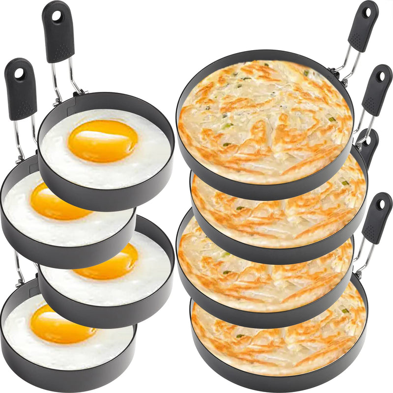Egg Rings 4 Pcs Large 6" Pancake Molds And 4 Pcs 3.5" Fried Egg Molds Stainless Steel Nonstick Egg Ring for Frying Eggs And Muffins Round (Two Sizes)