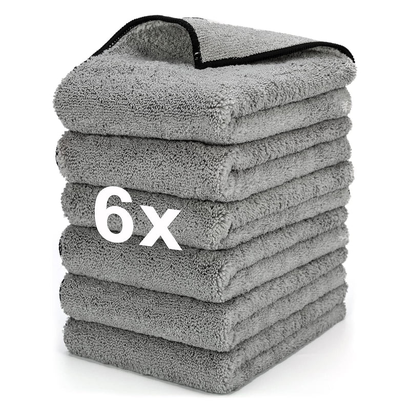 Microfiber Towels Gray for Cars - 6 Pack, High & Short Pile Micro Fiber Cleaning Cloth for Car Washing Drying & Auto Detailing, Water Absorption Lint Free & Non-Streak 6 Pack (23.6" x 15.7")