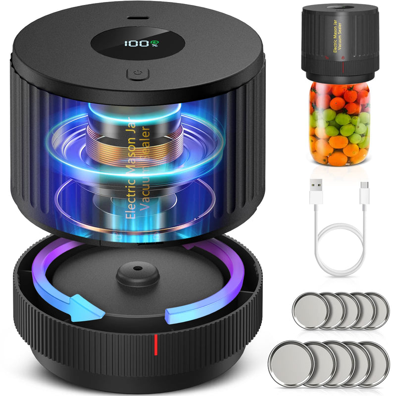ATTIKBIZ Mason Jar Vacuum Sealer - Electric Vacuum Sealer for Jars with Wide and Regular Mouth Mason Jars, Vacuum Sealing Machine for Food Storage - Black Deep Black
