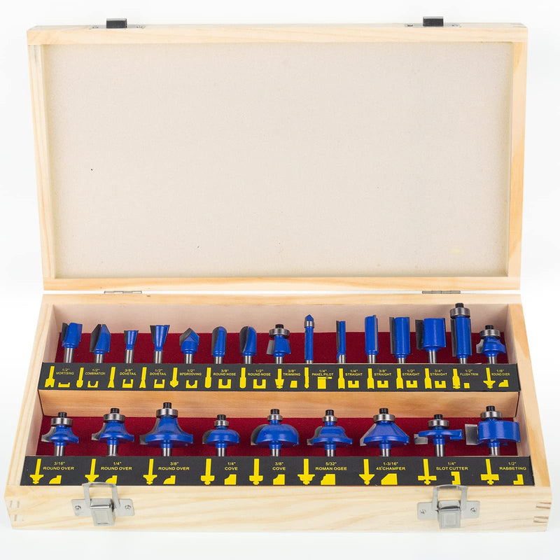 BAIDETS Router Bits Set 1/4 Inch Shank, 24 Pieces 1/4" Router bits Tungsten Carbide Wood Router Bits, Woodwork Tools, for Professional and Beginners Carpenter 24 Pcs, 1/4" Shank