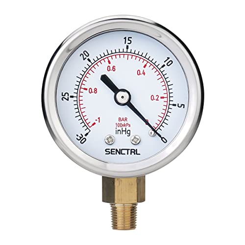 SENCTRL 30inHg Vacuum Pressure Gauge, 1/8" NPT Lower Mount -30inHg-0 Lower Mount (1/8" NPT)