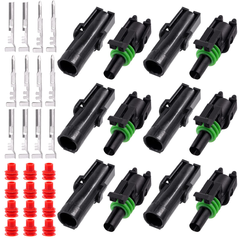 Swpeet 36Pcs 1Pin Male & Female Pin Waterproof Automotive Electrical Wire Connectors Terminals Plug with Rubber Cable Seal Assortment Kit, 22-14AWG Wire Harness Spark Plug Terminals Plug 1 Pin Way