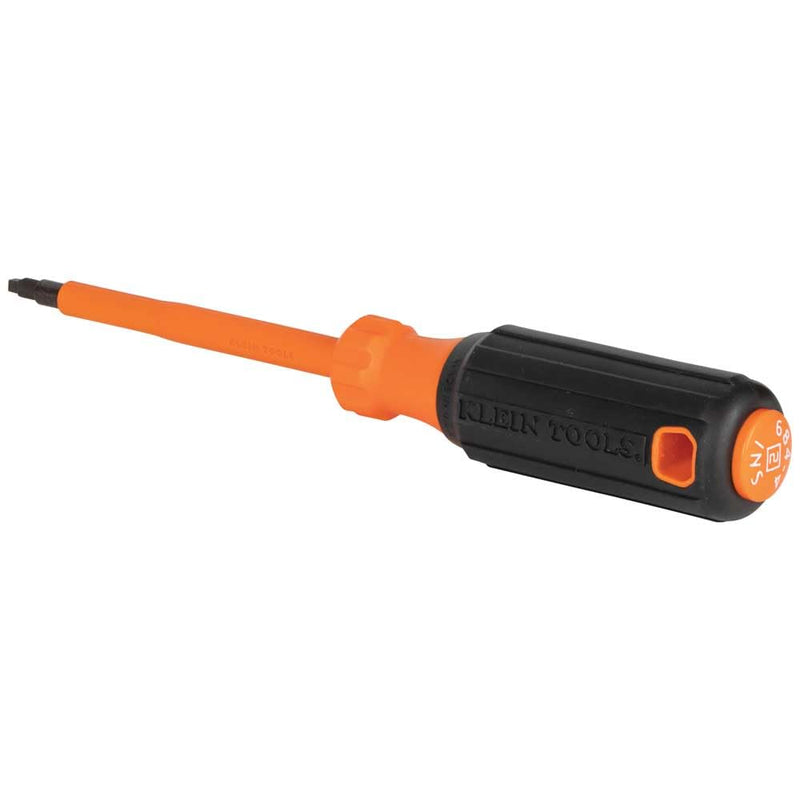 Klein Tools 6844INS Insulated Screwdriver, Made in USA, 1000V #2 Square Tip Screwdriver with 4-Inch Shank, Tip-Ident, Cushion-Grip Handle # 2 Square