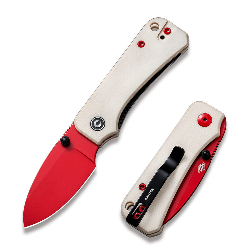 CIVIVI Baby Banter Pocket Knife for EDC, Ben Petersen Folding Knife with 2.34 in Nitro V Steel Blade G10 Handle, Titanium Thumb Stud Opener C19068S-7(Red) Red G10