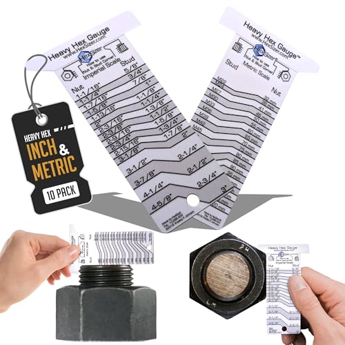 HexSizer 10-Pack Heavy Hex Gauge, Nut & Bolt Sizer Set - Gray on White