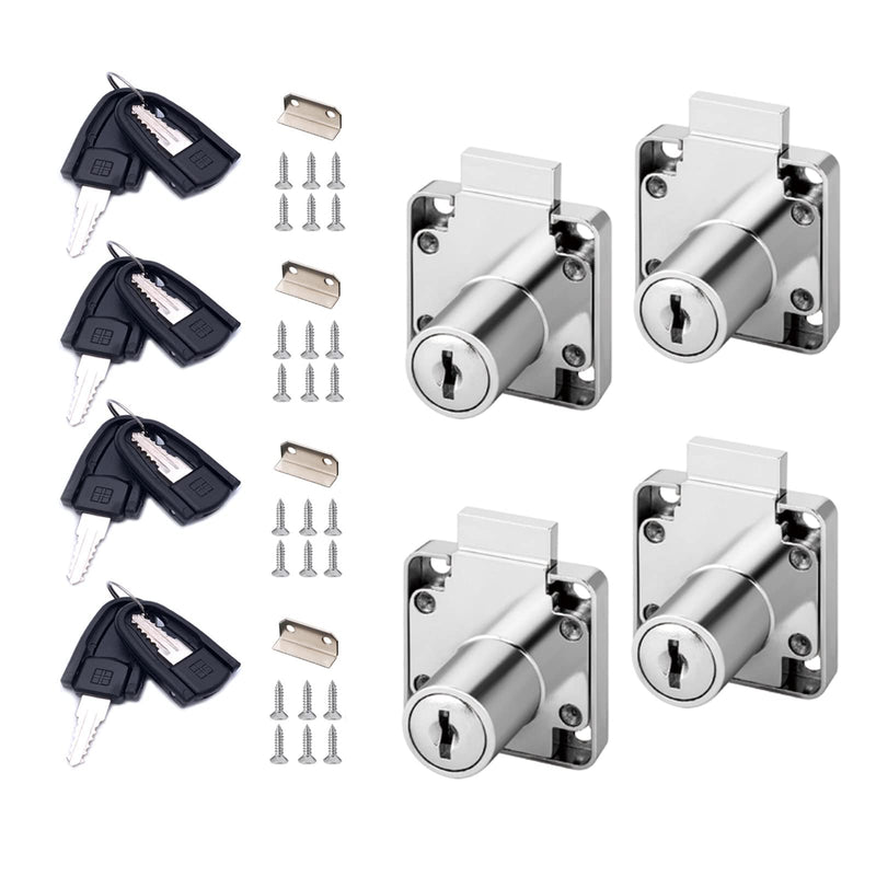 Cabinet Drawer Locks with Keys- XIEHE 138 Zinc Alloy Replacement Door Locker Keyed Alike 4 Pack Cylinder Diameter 0.75 Inch Chrome Finish Chrome2 4 Packs, 22mm