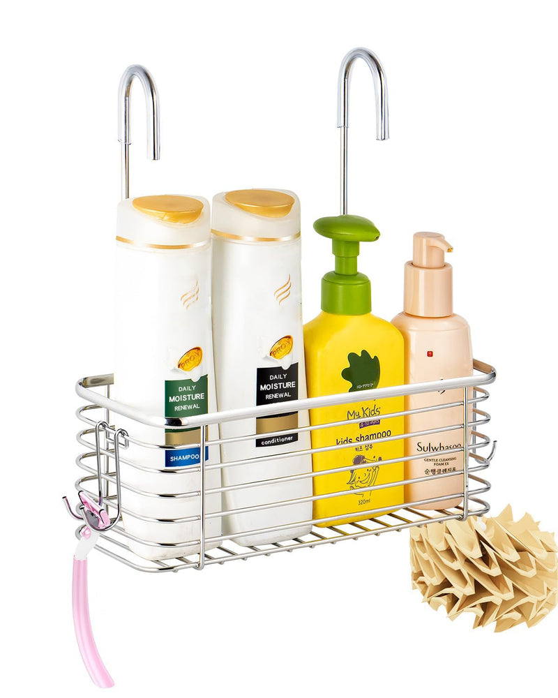 YQh hanging shower rack, bathroom storage rack, shampoo bracket, the back hook can be rotated, and can be hung on the faucet or Claw foot bathtubcross bar, 304 stainless steel rust proof and durable single layer shelf