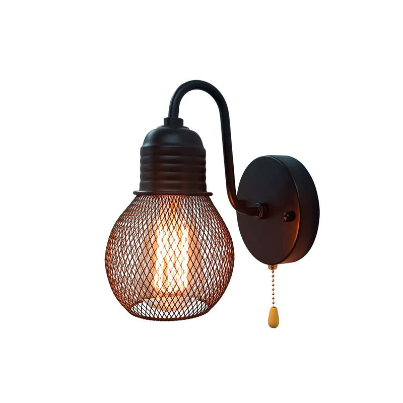 Black Wall Sconce with Pull Chain Switch,1-Light Wall Lamp,Industrial Farmhouse Wall Sconces for Living Room Bedroom Bathroom Kitchen Porch (12 cm Shade) 12 cm Shade