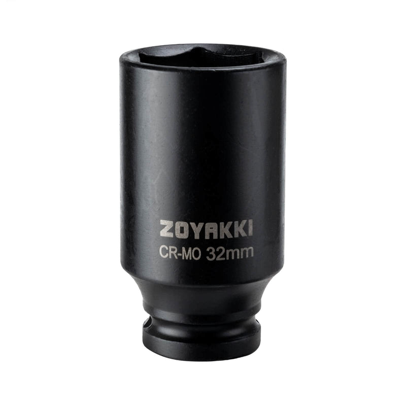 1/2" Drive x 32 mm Deep 6 PT Impact Socket, CR-MO,1/2-inch Drive 6 Point Axle Nut Socket for Easy Removal of Axle Shaft Nuts (Metric 32MM) 1/2" Drive Deep