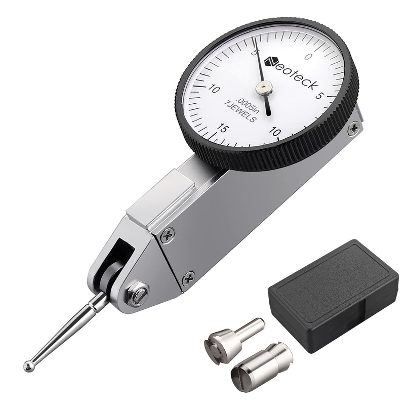 Neoteck Dial Test Indicator with Storage Case, 0-0.03"/0.0005" Test Indicator with 2 Steel Dovetail Clamps 3/8'' and 5/32'' for Machine Set-Up, Narrow Area Measurement -Silver Silver