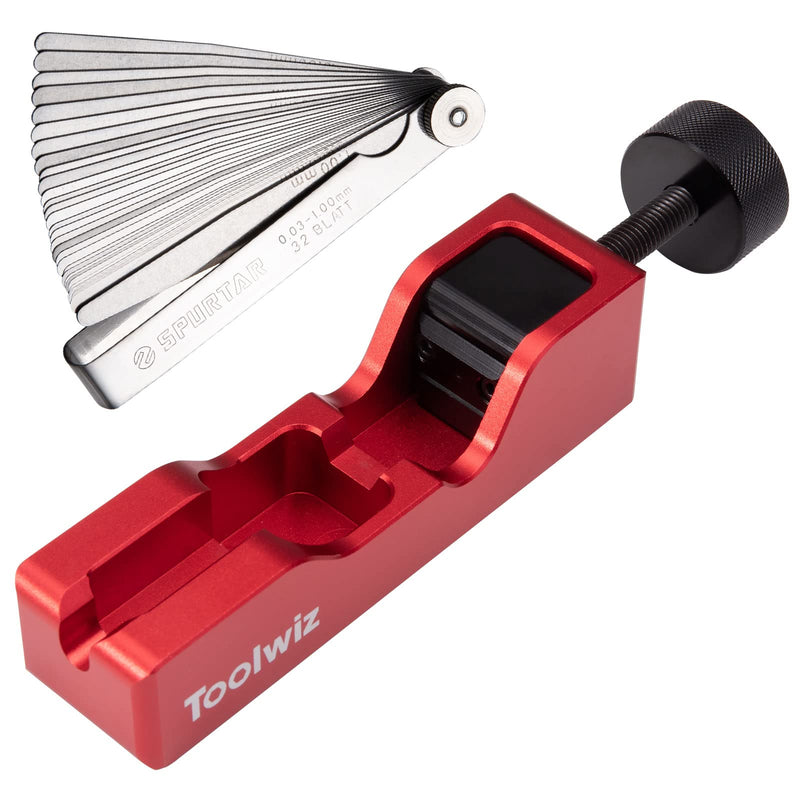 Toolwiz Spark Plug Gap Tool with 32 Blade Steel Feeler Gauge, Gapping Tool for Most 10mm 12mm 14mm 16mm Thread Spark Plugs, Red Red+Feeler Gauge