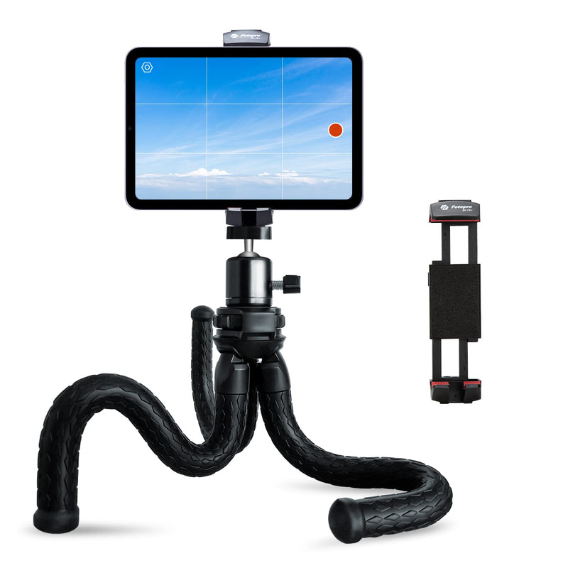 Fotopro iPad Tripod Stand with 360 Ball Head for Camera, Phone, Tablet & More - Cold Shoe, Flexible Phone Tablet Holder for Vlogging, Live Streaming & Selfie AT-2