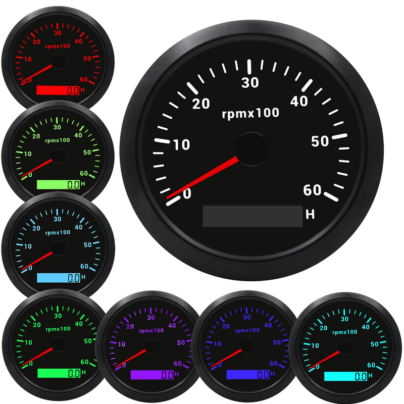 85MM RPM Tachometer Gauge 6000RPM Automotive Replacement Tachometers 0-6000 RPM Tacometro Meter LED for Car Auto Boat Truck Tachometer Gauge 7 Colors Backlight 9-32V 3-3/8" Black 6000 RPM