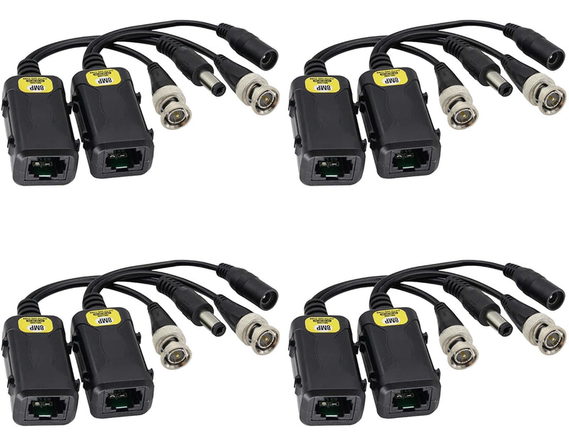 zdyCGTime Passive HD Video Balun BNC to RJ45 Network Transceiver Cat5/Cat6 Adapter Cable with DC Power 720P - 8MP Cat6 to BNC Male Connecto for CCTV Security Surveillance Camera System(16.5cm/4Pairs) 4 Pairs