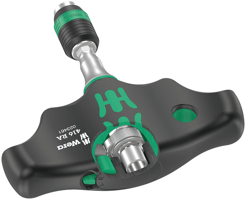Wera 05023461001 416 RA T-Handle bitholding Screwdriver with Ratchet Function and Rapidaptor Quick-Release Chuck, 1/4", 45 mm Classic Solid