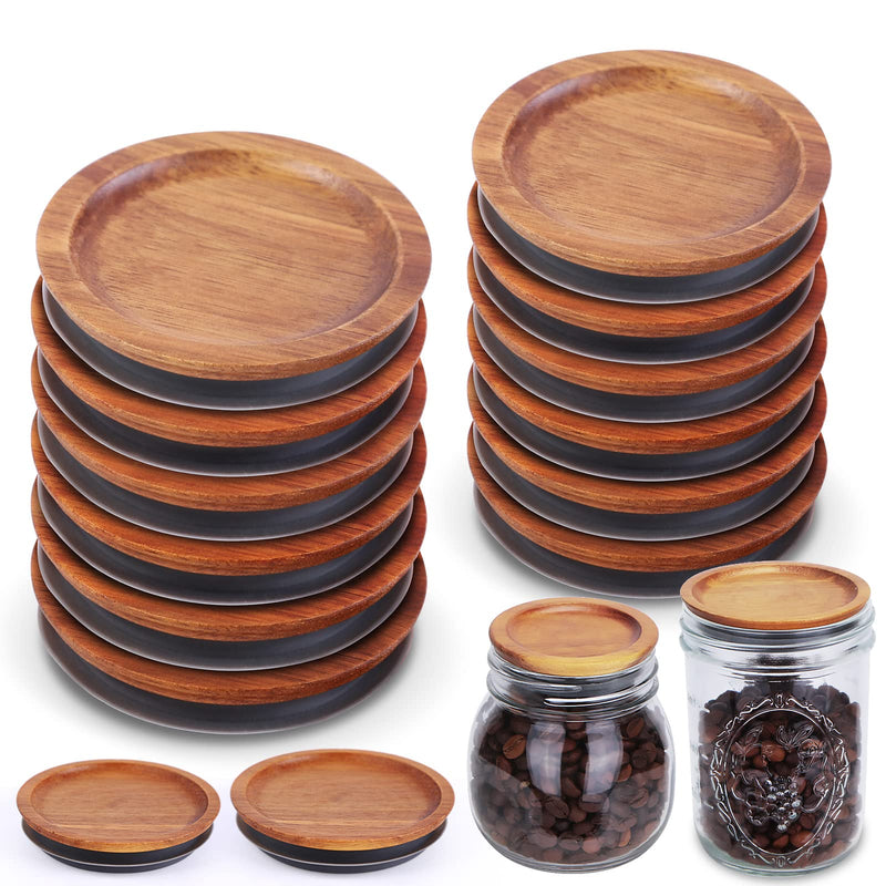 6Pack Regular Mouth and 6Pack Wide Mouth Mason Jar Lids Acacia Wooden Storage Canning Jar Lids Ball Jars Bamboo Wooden Lids with Airtight Silicone Seal, Brown 6Regular Lids+6Wide Lids