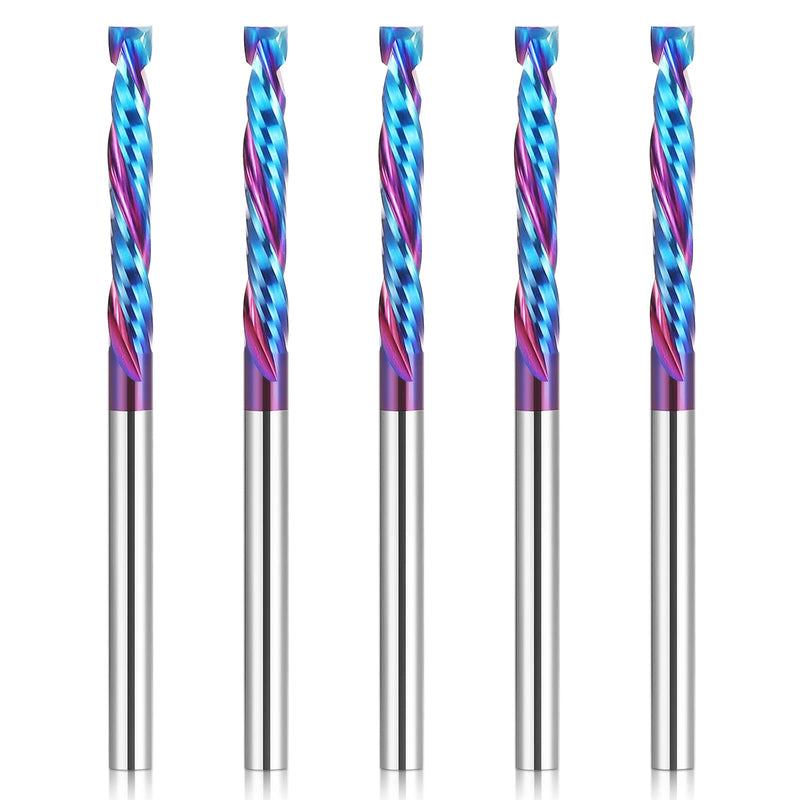HQMaster Up & Down Cut Compression Bit 1/8" Shank Spiral CNC Router End Mill Tungsten Carbide Milling Cutter Set 5 Pack 1/8" x 1/8" x 7/8" x 1-31/32"
