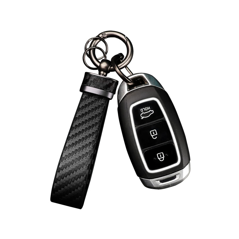 Turcee Leather Car Keychain - Carbon Fiber Interior Key Fob with Anti-Lost D-Ring - Car Accessory Key Ring (Black) Black