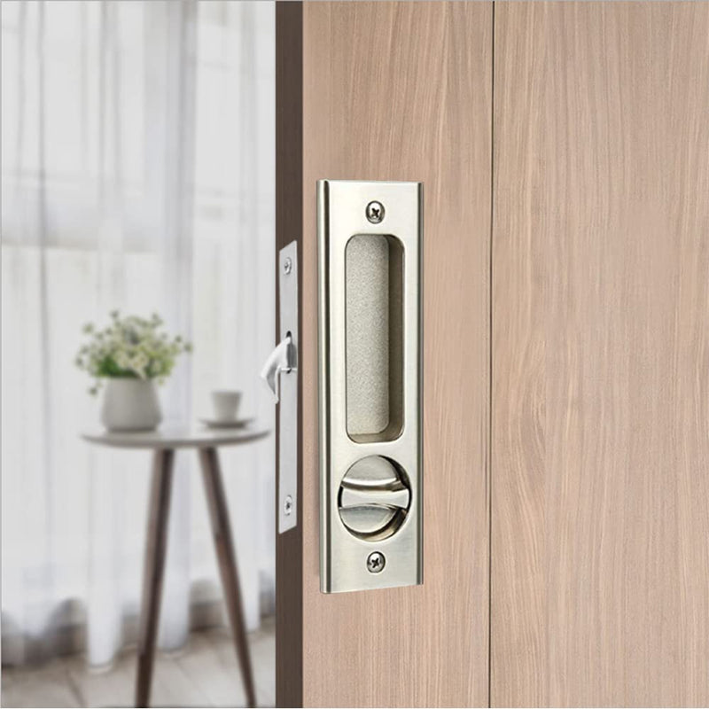 6.3" Privacy Pocket Door Lock Hardware、Sliding Barn Door Lock with Keys、Concealed Recessed Door Handle Door Lock Furniture Hardware Door Locks for Many Scenarios Bathroom, Barn,Bedroom (Silver) Silver