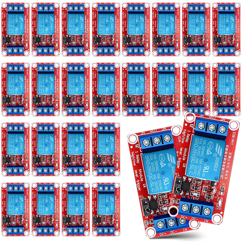 Kigeli 24 Pcs 5v Relay Module One Channel Switch with Optocoupler and Opto Isolation, Compatible with High and Low Level Triggers, 19.69 x 10.24 x 7.09 Inches