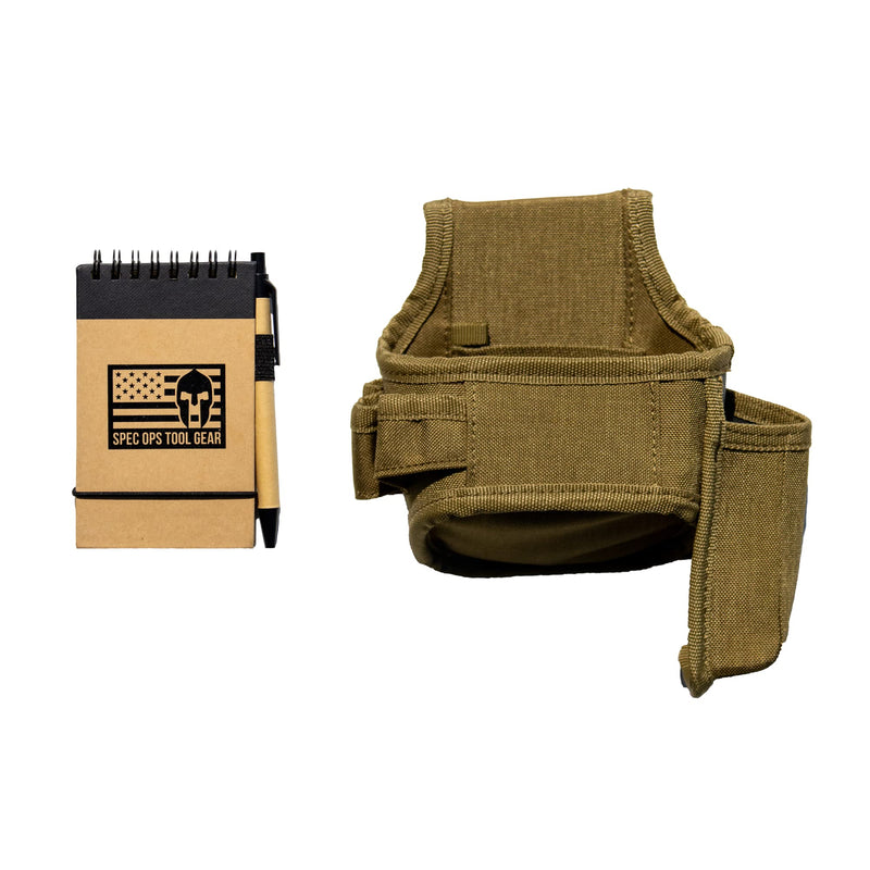 Spec Ops Tool Gear Tape Measure & Tool Holder with Notebook | Belt Attachment for Tape Measure, Pens & Small Tools Coyote Tan