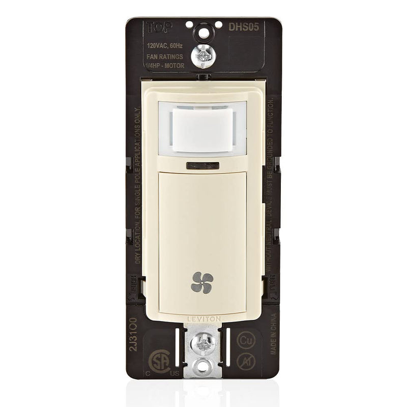 Leviton Humidity Sensor Switch for Bathroom Exhaust Fan, Automate Ventilation, Air Circulation, Moisture Control, ¼ HP, Single Pole, DHS05-1LT, Light Almond