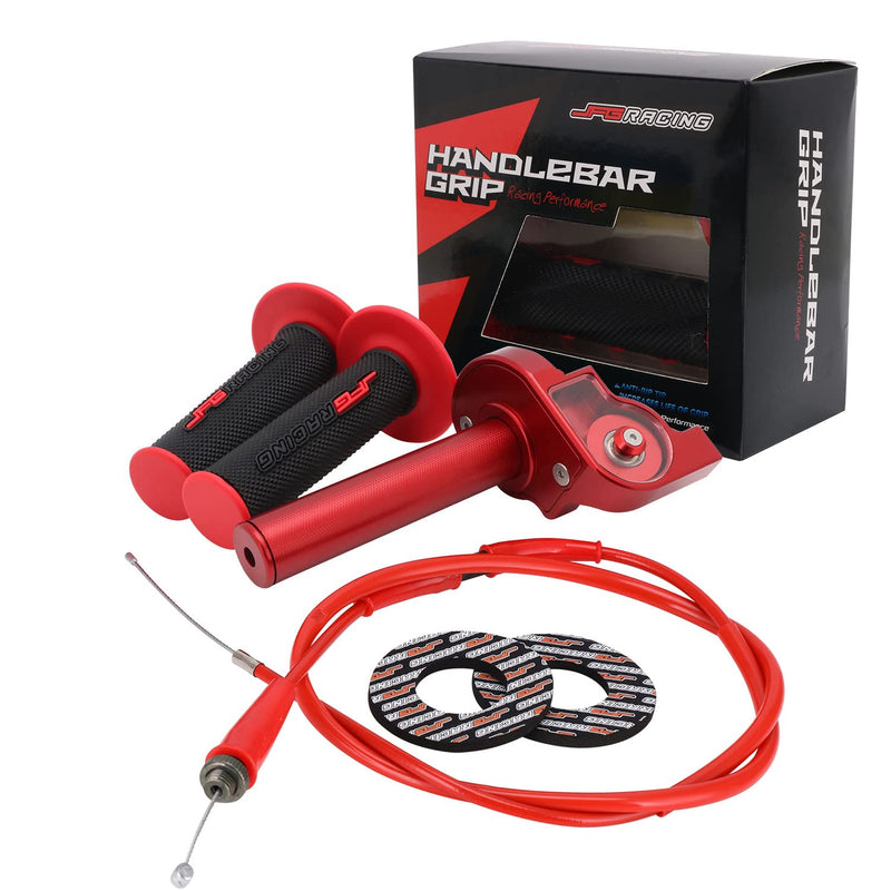 JFG RACING Motorcycle Throttle Assembly,7/8" 22mm Quick Twist Throttle Grips With Throttle Cable Aluminum Alloy Universal For CRF50 KLX SSR TTR 110 125 150 200 250cc Dirt Pit Bike ATV Mini Bike Red Normal