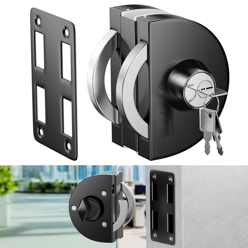 Ranbo Frameless Double-Sided Sliding/Pull Push Glass Door Lock, No-Drill, 304 Stainless Steel, for 3/8"-1/2''(10mm-12mm) Glass, Office, Commercial, Store, Entrance Doors, 3 Keys, Brushed Black LE-160 Brushed Black