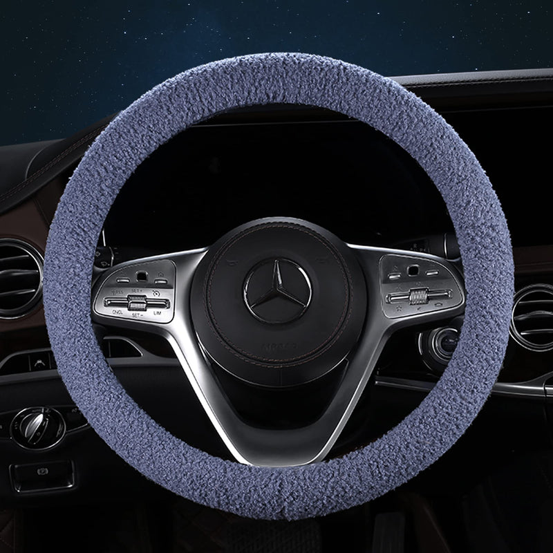 Furry Winter Car Steering Wheel Cover for Women, Soft Fleece Plush Warm Universal Auto Accessories for Jeep, Truck, Van, F150, Fuzzy, Anti Slip, Blue, Large Size, 15.2-16in Riviera Large (15.2-16 inches / 38.6-40.5 cm)
