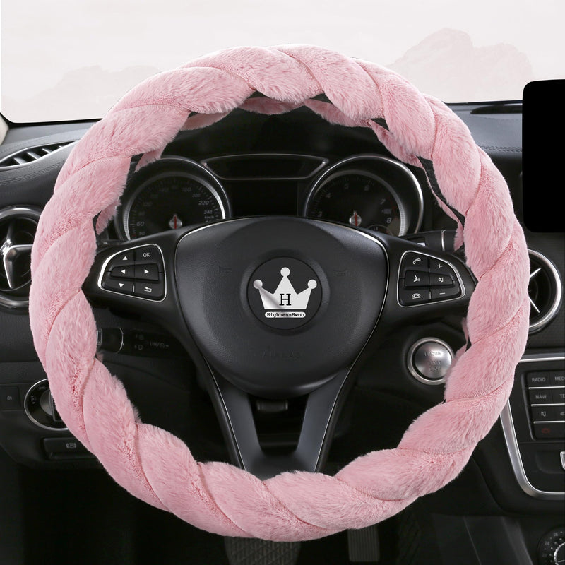 Luxury Fluffy Winter Car Steering Wheel Cover for Women Soft Warm Plush Cute Auto Accessories for Vehicle, Sedan, Universal, Fuzzy, Anti Slip, Pink, Standard Size, 14.75-15.15" Standard Size[14.75-15.15"](37.5-38.5cm)