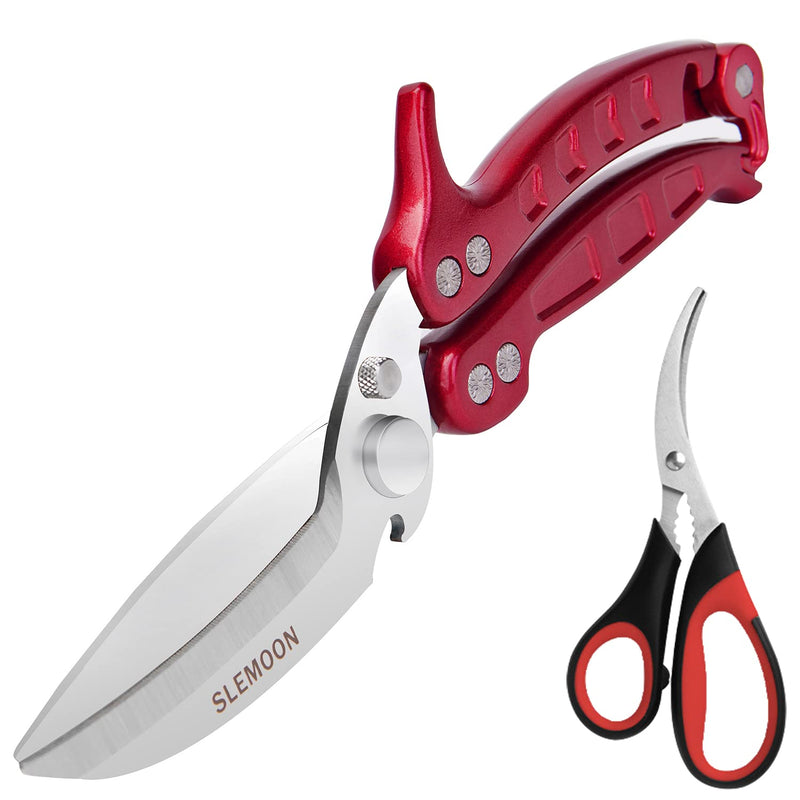 Heavy Duty Poultry Shears Kitchen Salad Scissors for Chicken Turkey Meat Herb Vegetable 2pcs set Burgundy