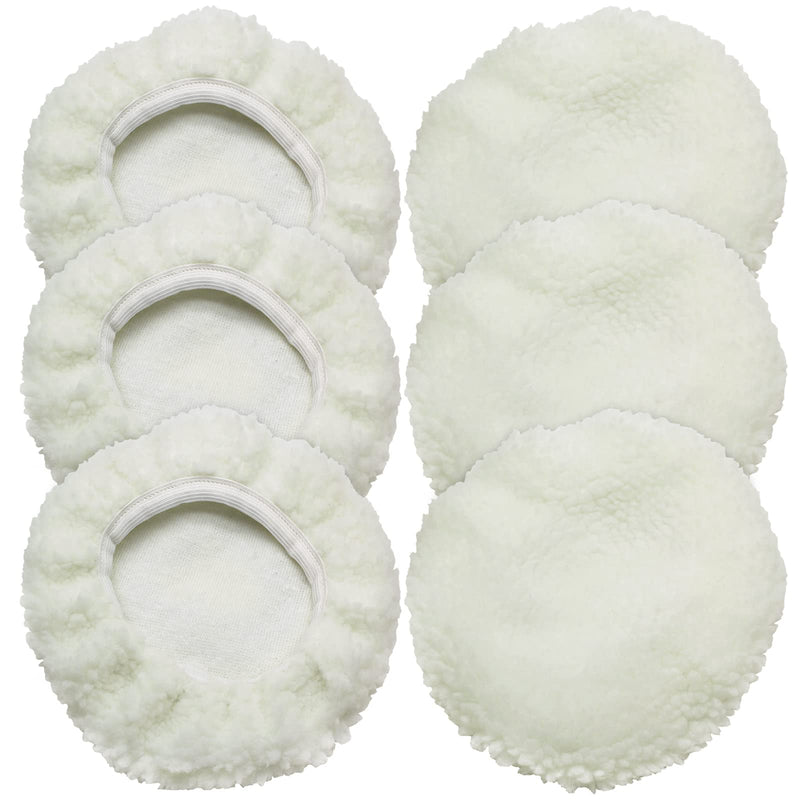6 PCS Car Polishing Bonnet Buffing Pad Lamb Fleece Buffing Pad Cover for 5" - 6" Car Polisher, White White (Lamb Fleece) 5-6 Inch