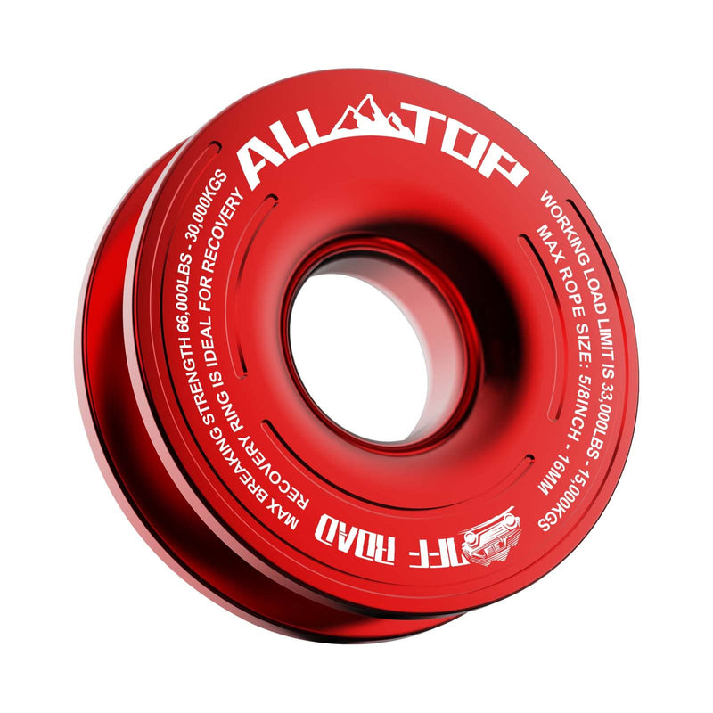 ALL-TOP Recovery Ring 66000 LBS Winch Snatch Towing Ring, Tackle Pulley System, Rope Retention Safety Strap Included, Red Red Recovery Ring