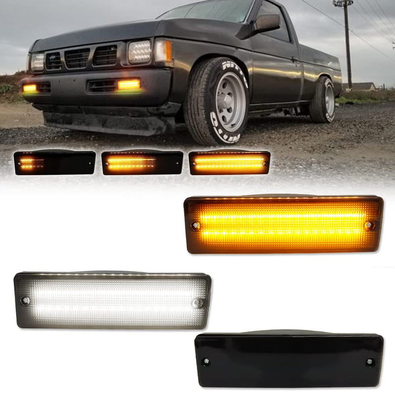 GTINTHEBOX For 1988-1997 Nissan Hardbody PickUp, 1988-1995 Nissan Pathfinder Front Bumper Turn Signal DRL Daytime Running Light Smoked Lens Amber/White LED Lamp