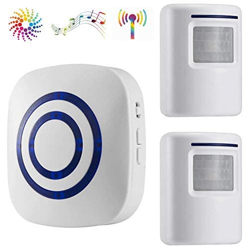 Wireless Driveway Alarm Door Chimes, Business Smart Infrared Visitor Doorbell Chime, Indoor Home Security System with 1 Plug-in Receiver and 2 PIR Motion Sensor Detectors Weatherproof(White)