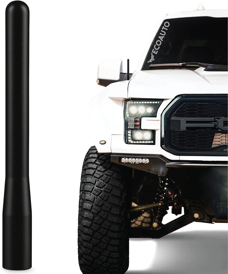 EcoAuto Short Antenna Ford Fits F150 F250 F350 Super Duty, Bronco, Ford Raptor Accessories & Dodge RAM - Anti-Theft Design - Carwash Safe Antenna for Truck 4 Inch Long (Black)