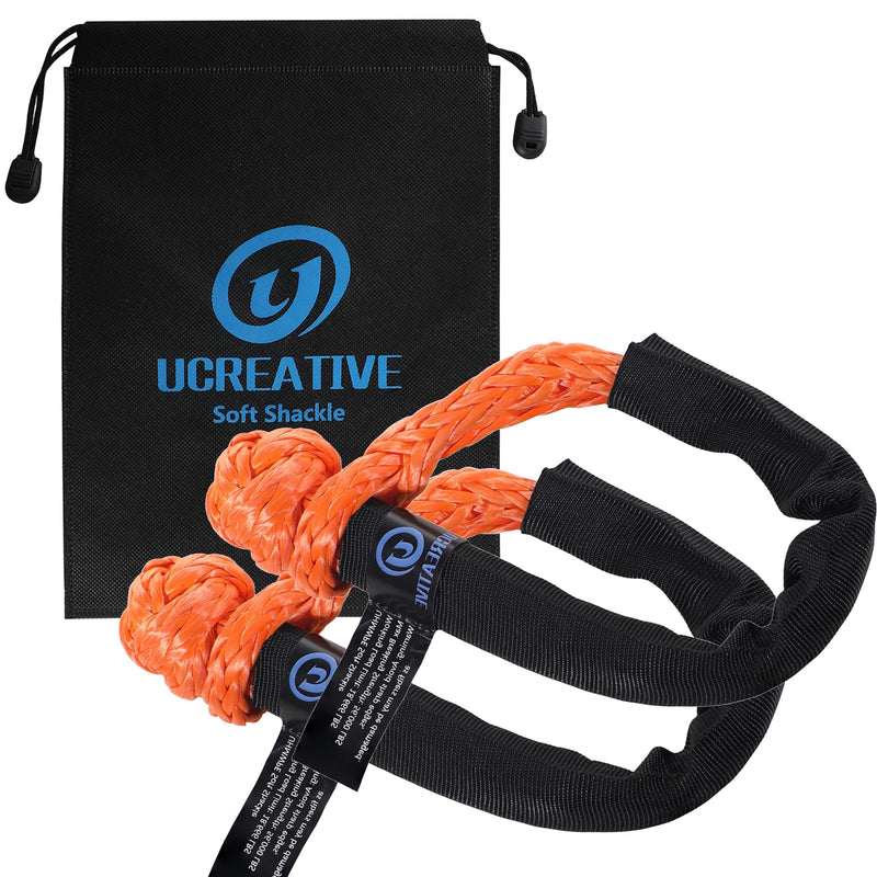 Ucreative 2Pcs Synthetic Soft Shackle 1/2 Inch x 22 Inch (56,000lbs Breaking Strength) with Extra Sleeves (Orange) Orange