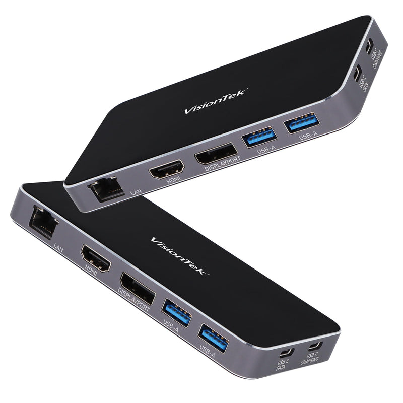 VisionTek VT350 Portable USB-C Dual Monitor Hub - 1x DP, 1x HDMI, 2X USB-A, 1x Ethernet, 1x USB-C for Windows/MacOS/ChromeOS/iOS | Dual Display via HDMI/DP, 100W PD USB-C hub, Plug & Play, Windows MST, Mac SST Support, Travel Dock, Charger not included
