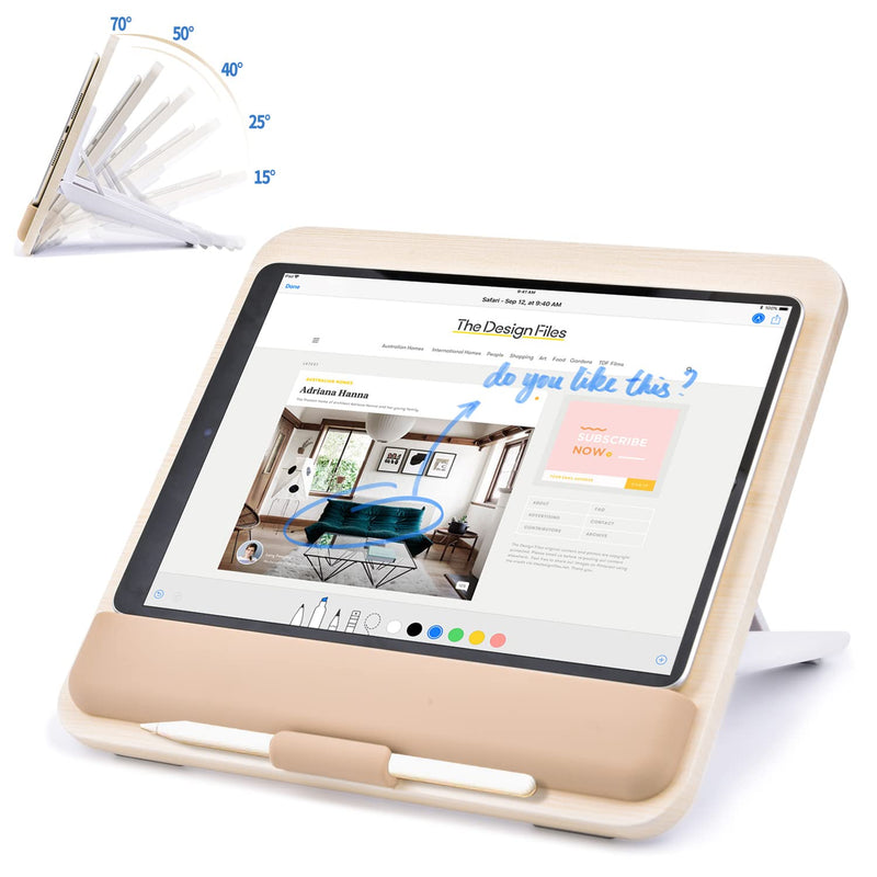 Wooden Tablet Stand for iPad Pro 12.9/11, Air, Mini, Fire HD, Samsung Galaxy Tab and More - Adjustable Portable Mount for Drawing/Desk/Writing/Watching Wooden