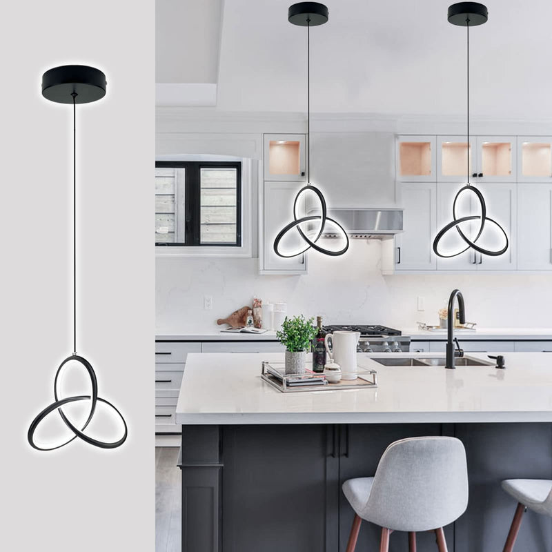 CANEOE Black Modern Led Pendant Light, 5500K Cold White Kitchen Island Pendant Lights Fixtures, Adjustable Integrated Hanging Lamp for Living Room Bedroom Hanging Light, 1 Pack (Black) Black,5500K