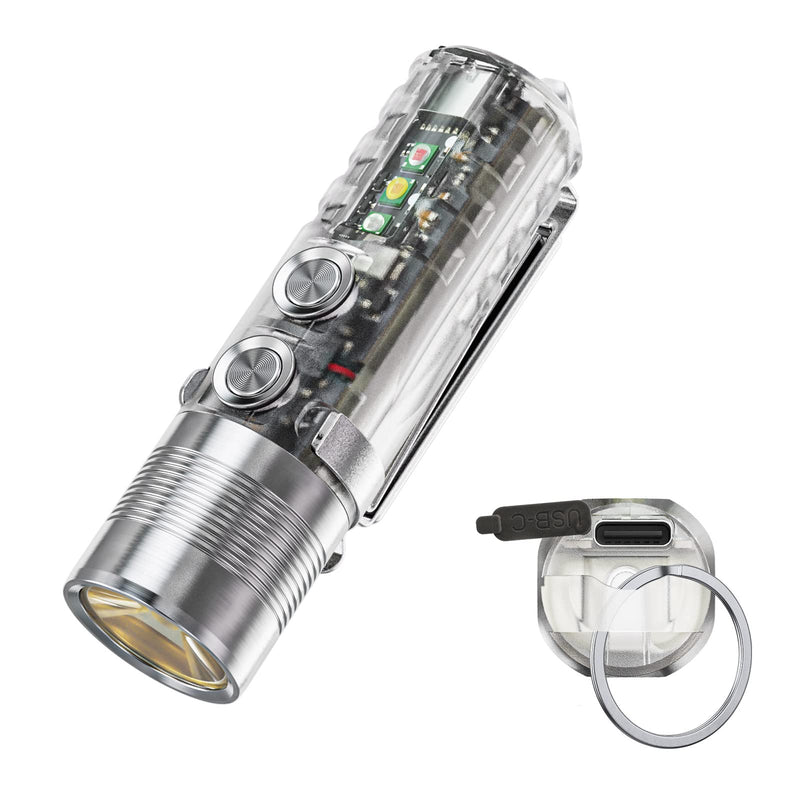 RovyVon Aurora A28 2nd USB-C EDC Flashlight, 6500K Cool White Max 1000 Lumen, 850mAh Rechargeable Small Flashlight, with Red/White/ 365nm Sidelights, Momentary On, Ideal Flashlight for Camping Silver (Sidelight: UV+Red+White)