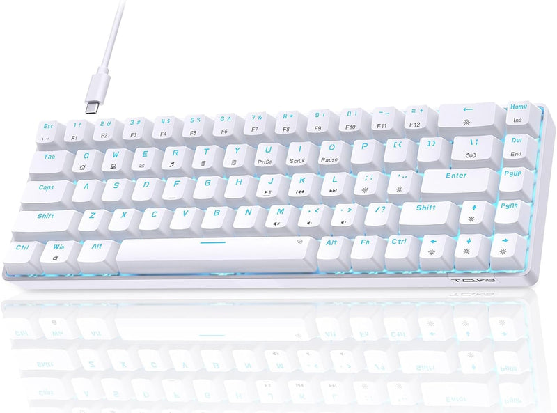 TMKB T68SE Gaming Keyboard, 60% Mechanical Keyboard, LED Backlit Ultra-Compact 68 Keys Wired Mini Keyboard with Separate Arrow/Control Keys for Windows Laptop PC Gamer Typist with Red Switch-White
