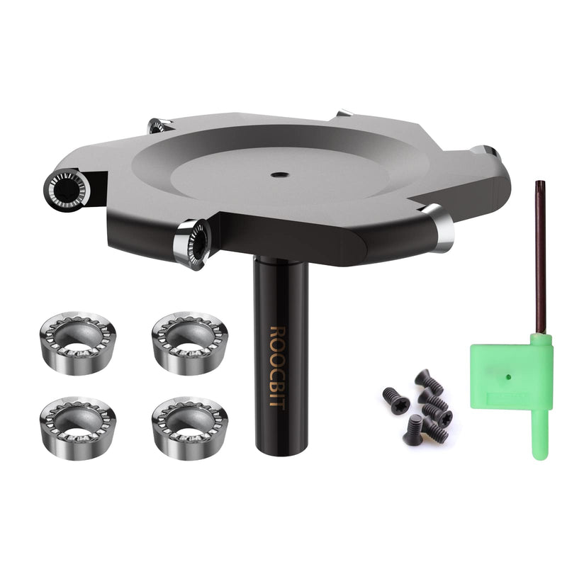 CNC Spoilboard Surfacing Router Bit, 6-Flute 1/2" Shank 4" Cutting Diameter, Carbide Insert Slab Flattening Router Bit Woodworking Tools Comes with 10PCS Blade 1/2" Shank-4" Dia.(R5 Round blade)