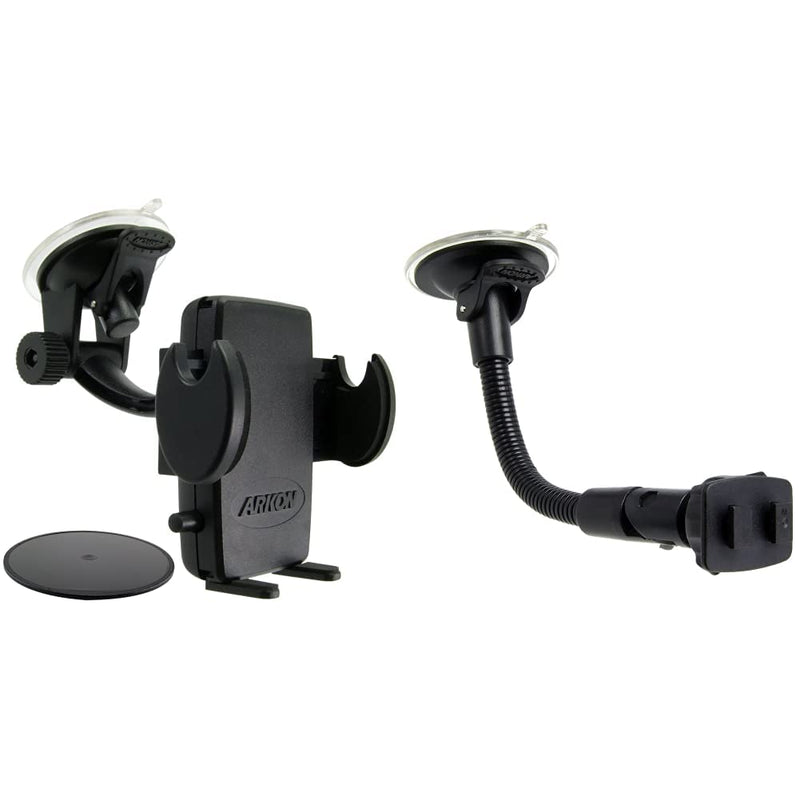 ARKON Windshield and Dash Car Phone Holder Mount & Replacement Upgrade or Additional Windshield Suction Mounting Pedestal with Flexible Gooseneck Dual T Pattern Compatible Holder Mount + Mounting Pedestal
